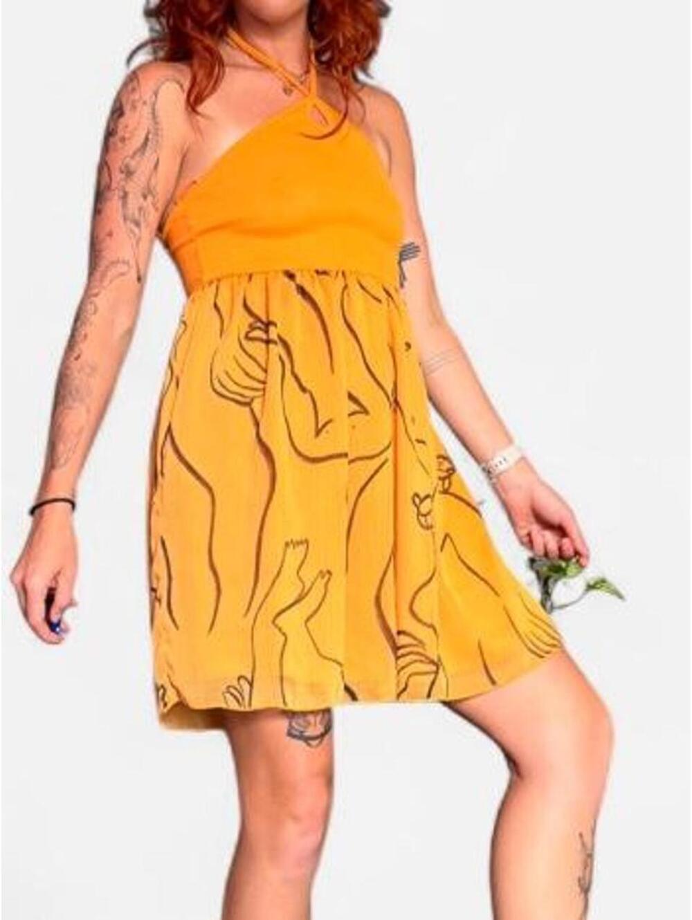 Zara Women's Yellow and Orange Dress